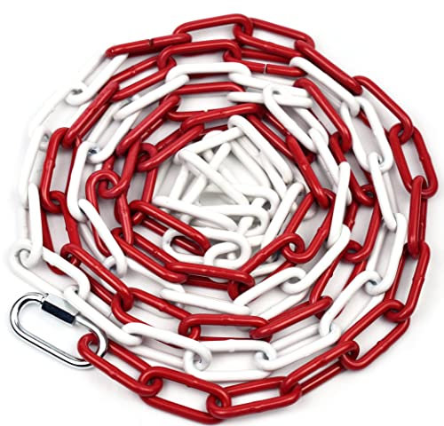Barrier Chain Red White Metal 10 m Diameter 4 mm Steel Warning Chain with 2 Link Clasps