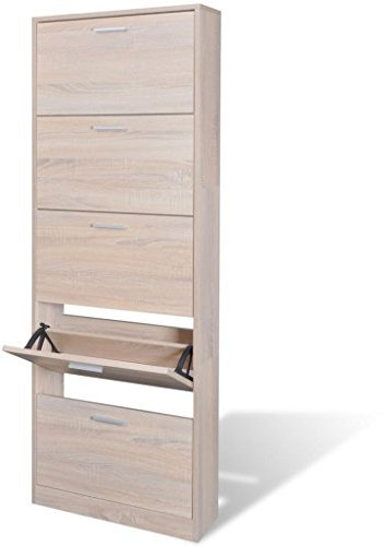 Iiaky Schuhschrank mit 5 Schuhkippern Holz Eichen-Optik Schuhregal Schmal Geschlossen Schuhregal Flur
