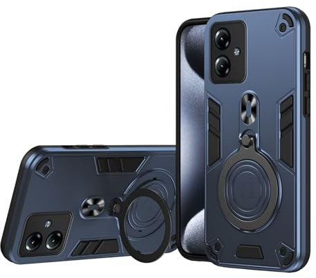 ILING Funda para Motorola Moto G14, Ultradelgado Mate Antigolpes Carcasa, Dura PC + Silicona TPU Bumper Armadura Cubierta con 360° Metal Anillo Soporte (Azul)
