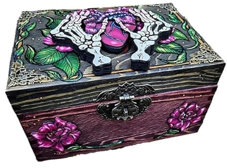 PDURMBUAB Schmuckaufbewahrung Aufbewahrungsfach, Schmuckkästchen, Schmuckschatulle, Totenkopf-Kunst, Schlüsselkasten, Dekorative Kleine Holzkiste Schmuckbox Schmuckkästchen Klein