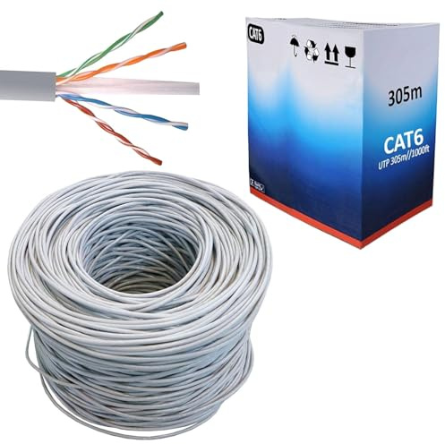 305m CAT6 Outdoor Ethernet Cable Grey – High-Speed LAN Network Cable Reel | 4-Pair Data & ADSL Cable with RJ45 Compatibility, Pull Box for Home, Office & CCTV Networking