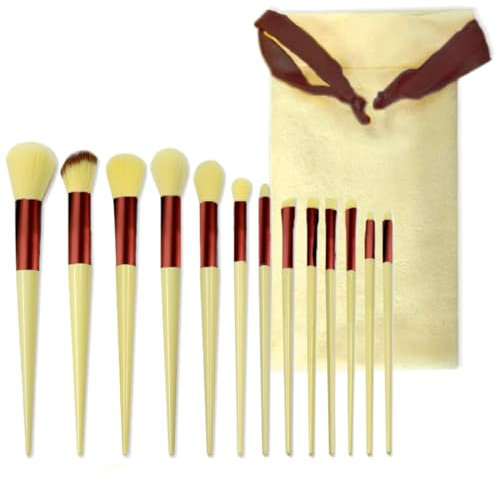 SJBAUTYO 13 Piezas Juego de Pinceles de Maquillaje,Pinceles Maquillaje Set Brocha Colorete Brocha Base Maquillaje Makeup,Para Base, Rubor Sombra de Ojos,Amarillo