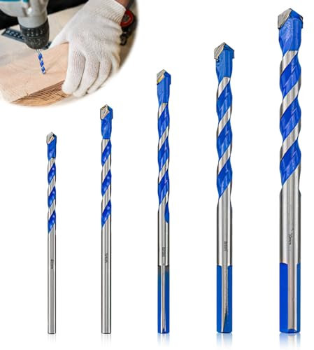 5 Pcs Concrete Drill Bit Set 4/5/6/8/10 mm, Masonry Drill Bit Carbide MultiConstruction Drill Bit Industrial Strength for Stone Tile Brick Ceramic Glass Cement Metal Sheet Plastic Wood with Box