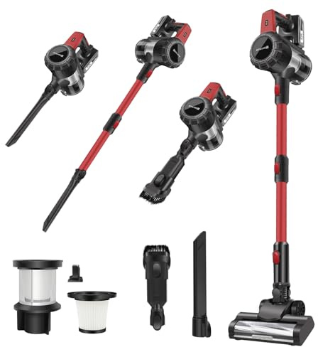 Cordless Vacuum Cleaner Self-Standing, 15000Pa Powerful Deep Cleaning, Tangle-Free Brush, Rechargeable Battery, Lightweight Stick Hoover for All hardwood Floors Tiles Pet Hair