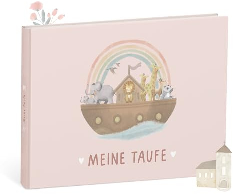 mintkind Erinnerungsalbum Taufbuch Meine Taufe Arche Rosa – Geschenk zur Taufe für Mädchen – Geschenk von Patentante oder Patenonkel – Hochwertiges Erinnerungsbuch für Wünsche und besondere Momente