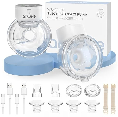 ANWIKE Electric Breast Pump Double Ultra-Light 230g - Wearable Breast Pump Hands Free for Travel & Home, 4 Modes 9 Levels, 135° Flange, Quiet 40dB, BPA-Free, Easy to Clean & Gift for New Moms, Black