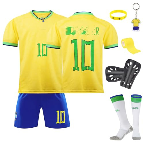 Set di maglia da calcio per bambini, n°10, maglia da calcio, per bambini, tifosi, maglietta da calcio, pantaloncini da calcio, calze parastinchi per bambini e ragazzi, Nr. 10 - Giallo, 8-9 Anni