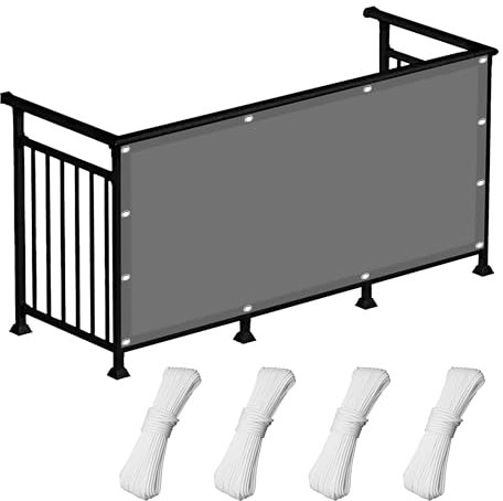 Sonnenschirm Segel Sonnenschutz Netz 180 x 550 cm 99% Schattentuch mit Ösen Wasserdicht Baldachin UV Schutz Vielen Größen mit Spannseilen für Balkon Terrasse, Hellgrau
