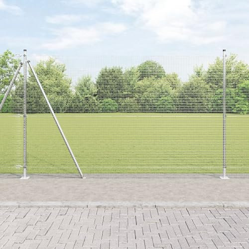 Brokky 3352365 Recinzione in Fil di Ferro Saldato con 13 Pali Flangiati 1.5x50 m Acciaio Galvanizzato Recinzione Giardino in Metallo Palizzata da Giardino,Recinzioni Decorative da Giardino,Design Bell