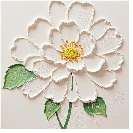 Generico Dipinto A Olio Su Tela con Fiori Bianchi, Dipinto A Mano, Estetico, Botanico, Astratto, Spatola, Opera D'Arte per Soggiorno, Camera Da Letto, Hotel, Decorazione, 90X90 Cm (36X36 Pollici)