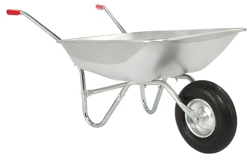 The Workplace Depot Steel Wheelbarrow Garden Trolley – 65 L Galvanised Steel Tray with Pneumatic Wheel – 80 kg Capacity for Gardening, Landscaping & DIY