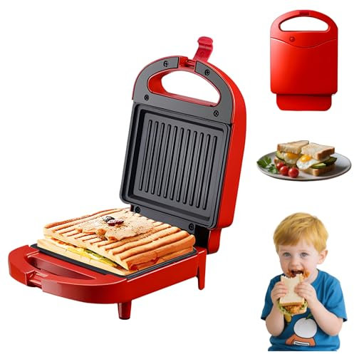Personal Sandwich Maker, Household Multi-Functional Breakfast Griller, Nonstick Panini Press, Pizza Pockets, Quesadillas, Mint Green, Great for Travel Camping Barbecue (Red)