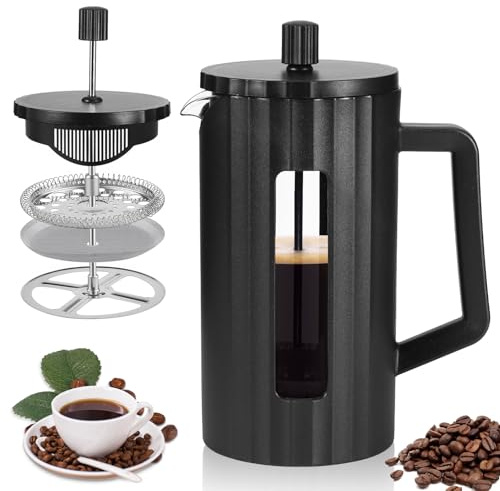 TiooDre Cafetiere Prensa francesa, cafetera manual de 1 litro/8 tazas con filtro de acero inoxidable, percolador de café caliente y frío, resistente al calor, fácil de limpiar, sin BPA