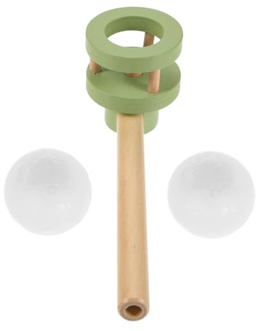 Juguete de Soplar Bolas Flotantes de Madera 1 Juego para Niños | Interacción Padre E Hijo, Varilla Incluida, Plástico y Madera, Color Verde, Uso Infantil