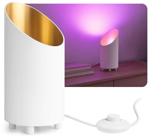 SSC-LUXon AUREVA Bodenlampe weiß-gold Smart GU10 WLAN RGBW App 3CCT | Uplight-Bodenspot weiß-gold - per App & Sprache steuerbar, RGB-Farblicht, mit Fußschalter, für Wohnzimmer, inkl. LED