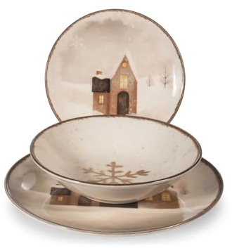 H&H Servizio Tavola Natalizio 18 Pezzi Cinnamon Glow In Stoneware