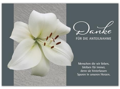 RotfuchsDesign – Danksagung Dankeskarten Trauer Trauerkarten 10 Klappkarten mit Umschlag Danksagungskarten nach Todesfall Beerdigung Abschied Motiv: Lilie