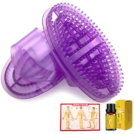 2PCS Purple Silicone Meridian Massage Brush Set - Lymphatic Drainage Body Scrubber with 10ml Ginger Oil & Acupoint Chart for Belly Fat Reduction, Full Body Relaxation, Circulation Boost