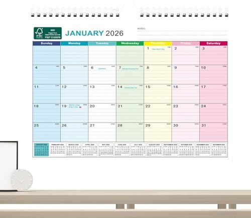 Wandkalender 2026, Monatsplaner, Wochenkalender, Januar 2026, Juni 2027, Kalender für Schreibtisch und Wand, für Stundenplanung, Zuhause, Büro, Schule, Klassenzimmer,