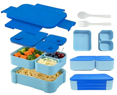 Vyranut Lunch Box Bento 1760ml pour Enfants – Boîte Repas 3-en-1 Hermétique, Sans BPA, Apta pour Micro-ondes et Lave-Vaisselle – Avec Couverts, Idéale pour École et Pique-Nique (Bleu)