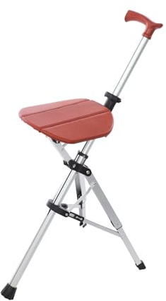 Sitzstock | Gehstock Mit Sitz | Klappbarer Gehstock mit Sitz | Höhenverstellbar 33-68cm | 264 lbs Tragkraft | Leicht & Stabil | Für Senioren & Outdoor (Rot)
