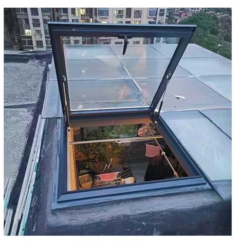 Trappe d'accès au Toit Commercial, puits de lumière pour véranda 12x12, 16x16, 16x20, 24x24, fenêtres encastrées à Cadre en Aluminium avec poignée et Verre trempé Double Couche (32x40 Pouces