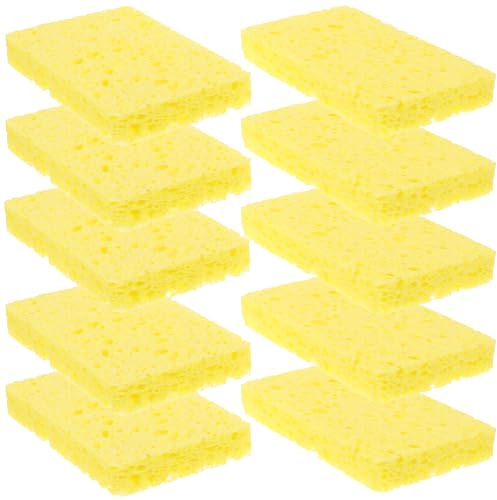 VICASKY 10pcs Natural Wood Pulp Kitchen Cleaning Sponges, Highly Absorbent Household Dish Scrubbers, Compact Non-Oil Stain Power Eraser Blocks for Daily Wok and Surface Use