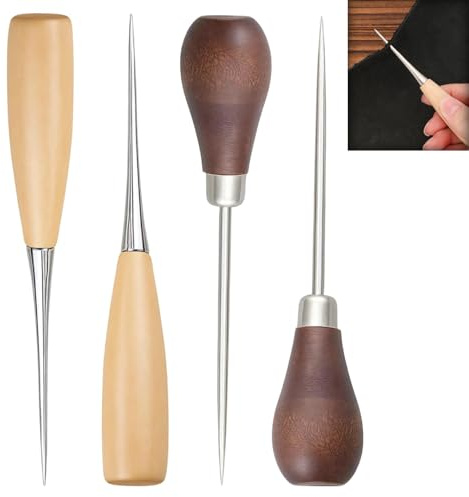 4 Pack Bradawl Tool, Gourd Shape Awl Tool | Wooden Handle Awl Tool Sewing Alloy, Durable Awl for Wood, Leathercraft, Sewing, Cloth Pouch Repair, Paper Crafts, Upholstery