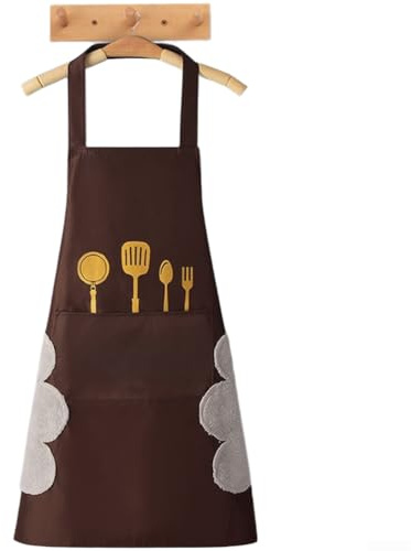 Delantal culinario impermeable con costuras reforzadas con bolsillos dobles y paneles de toalla de forro polar coral en ambos lados (G)