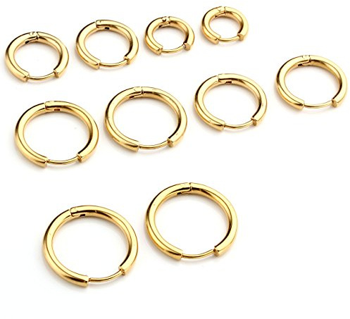 JSDDE Piercing 10 Stücke Set Chirurgenstahl Creolen Ohrringe Hoop Ring Septum Tragus Helix Ohrpiercing Huggie Kreolen Ohrringe 8-16mm