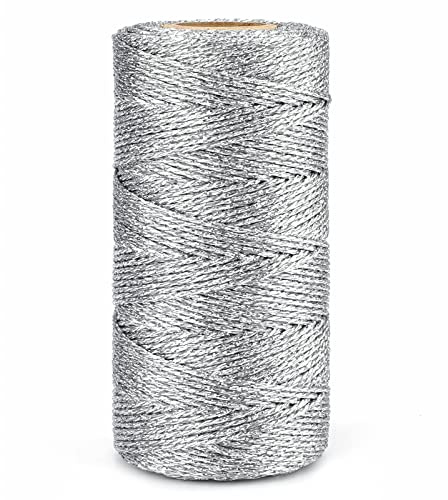 G2PLUS 100M Filo D'argento D'argento Spago Spago Natalizio 1.5MM Corda per Gioielli Filo di Non Elastica per Confezioni Regalo o Ornamenti Alberi di Natale