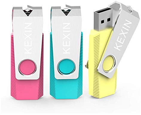 KEXIN Clés USB 2.0 32Go Lot de 3, Clef USB 32 Go Mémoire de Stockage Externe Flash Drive Fonctionne pour Windows Ordinateurs, Autoradios, Télévisions, Consoles de Jeux (Cyan Jaune Rose)