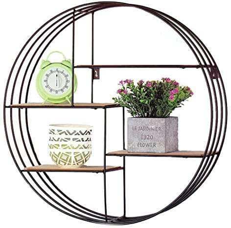 Spetebo Design Wandregal 4 Holz Ablagen - 45 cm | Metall, Hängeregal, Bad Regal, Küchenregal