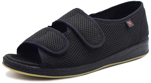 W&LESVAGO Women's Open Toe Diabetic Sandals,Adjustable Width Arthritis Edema Shoes,Comfortable House Slippers for Elderly Swollen Feet(8, Black)