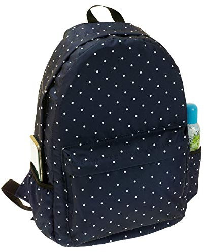 Retro Tasche Schultasche Canvas Schulrucksack Vintage Bag Backpack mit Taschen Blaue Punkte [005]