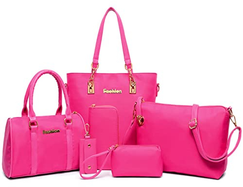 FiveloveTwo Mujeres Damas Juego de 6 Piezas Bolsos Bandolera Mochila Totes Shoppers y Bolso de Hombro Cuero de PU Carteras de Mano y Clutches Rosa