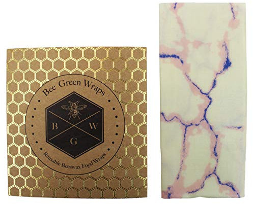 Bee Green Beeswax Wrap – 1 x Medium, Reusable, Zero Waste Food Wrap –White & Pink Marble (26x26 cm)