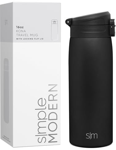 Simple Modern Travel Coffee Mug with Snap Flip Lid | Insulated Reusable Stainless Steel Tumbler Cup | Gifts for Women & Men | Kona Collection | 470ml | Midnight Black