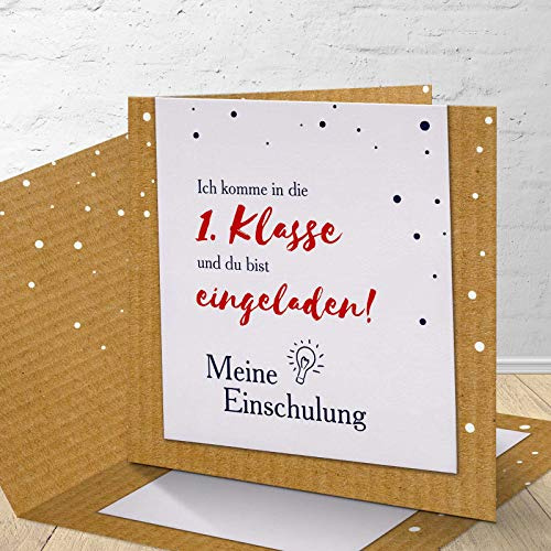 8 Einladungskarten für die Einschulung mit passenden Umschlägen, Einladungskarten zur Einschulung im Set zu 8 Stk. Karton Design