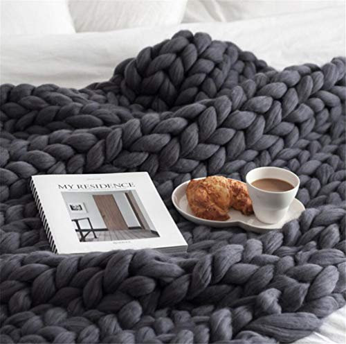 GLITZFAS Gestrickte Decke Grob Kuscheldecke Grobstrick Wolldecke Strickdecke Tagesdecke Überwurf Decke Zuhause Dekor Geschenk (Dunkelgrau,120x150cm)