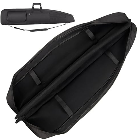 HUNTSEN Soft Double Rifle Case 38 42 46 52 Long Rifle Bag with Padded Handle - Adjustable Sling Dual Lockable Zippers, Multiple Pouches Outdoor Accessory Bags (Black, 38)