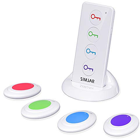Simjar - Cercatore di chiavi con velcro più pratico e 4 catene lunghe, telecomando wireless RF per chiavi, portafogli, occhiali, bagagli, animali domestici, colore: bianco