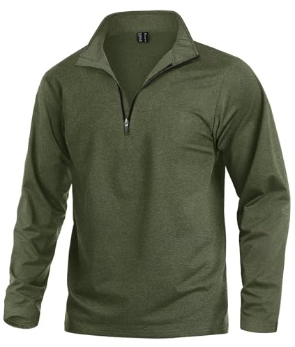 KEFITEVD Fleece Shirt Herren Ski Pullover Herren Langarm 1/4 Zip Winter Fleece Pullover Outdoor Oberteil Running Training Shirt Sport Männer Warm Langarmshirt Dunkeloliv XL