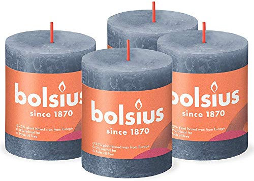 Bolsius Rustik Stumpenkerzen - Dunkelblau - 4 Stück - 8 x 7 cm - Dekorative Haushaltkerzen - Länge Brenndauer 35 Stunden - Unparfümierte - Natürliches Pflanzenwachs - Ohne Palmöl
