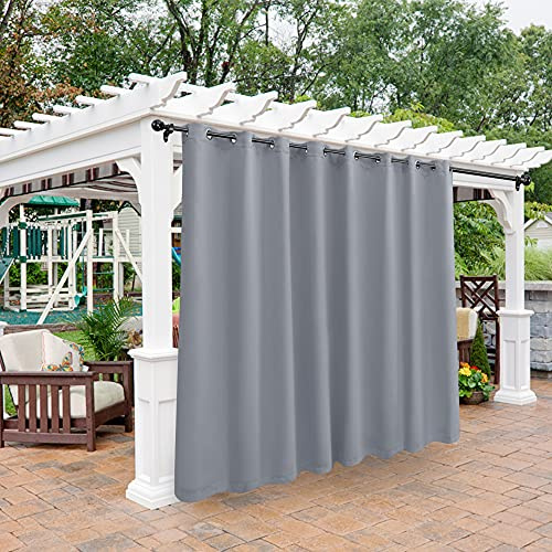 Bonzer wasserdichte Indoor/Outdoor Vorhänge für Terrasse – Wärmedämmend, Sonnenblockierende Ösen Verdunkelungsvorhänge für Schlafzimmer, Veranda, Wohnzimmer, Pergola, Cabana, 304.8x213.4 cm, Silber