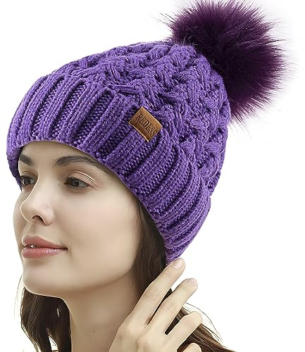 REDESS Cappello Invernale da Donna con Pompon con Pompon Cappelli Caldi Foderati in Pile, Berretto Incrociato in Maglia di Neve Spessa e Morbida per Le Signore