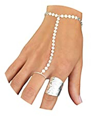 Sttiafay Pailletten Fingerring Kettenarmbänder Bohemian Slave Harness Handkette Silber Kettenarmbänder Schmuck für Frauen und Mädchen