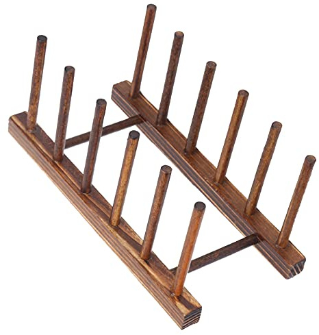 Soporte para platos de madera para platos de madera, 4/6 columnas para plato de plato, taza, armario de almacenamiento para el hogar (9.1 x 4.5 x 4.1 pulgadas)