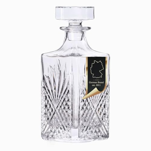 Intirilife edle Whisky Karaffe - Füllmenge 800 ml - Whisky Dekanter mit Stopfen- Glas Karaffe Spirituosen- Decanter für Whiskey Cognac Likör Rum Vodka Scotch - Whiskeyflasche für Männer