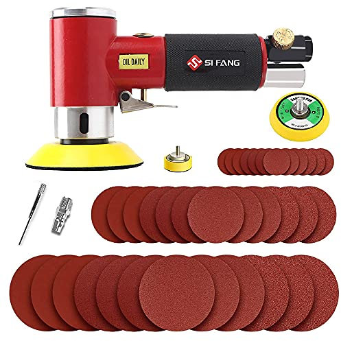 SI FANG Kit de 51 mini lijadoras de aire, lijadora orbital aleatoria, herramientas pulidoras de aire con discos de lijado de 1 pulgada, 2 pulgadas, 3 pulgadas, juegos de almohadillas de pulido,